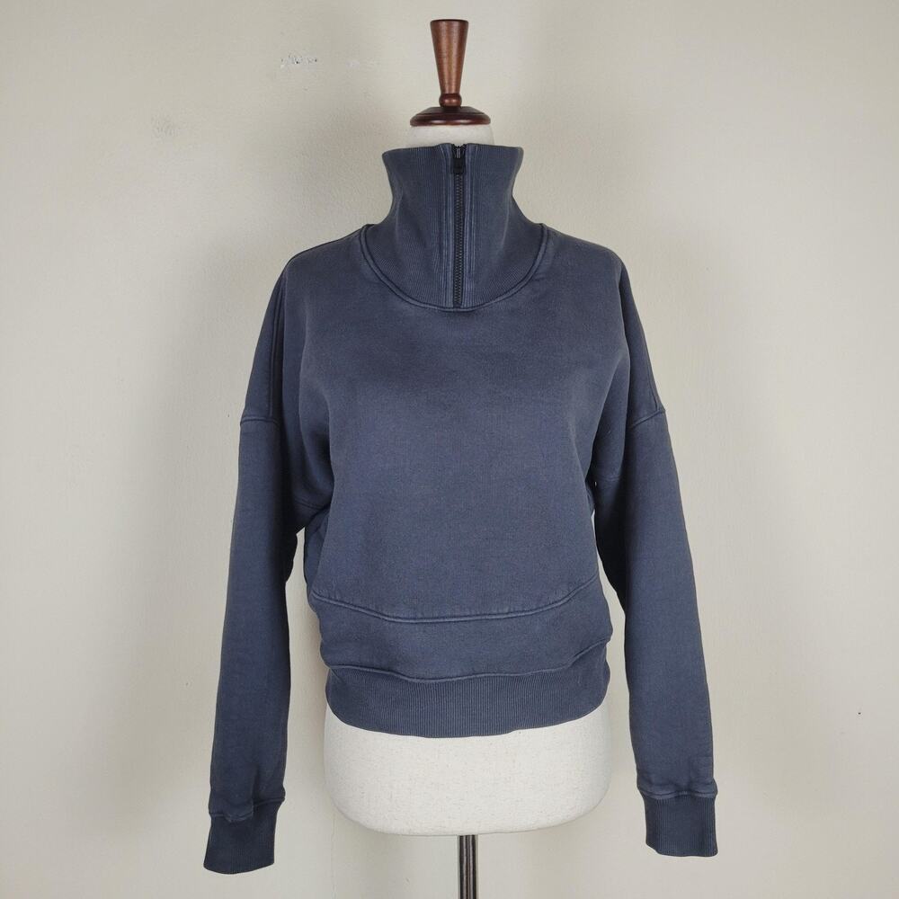 Outdoor Voices Sweatshirt XS Gray Fleece 1/4 Zip Funnel High Neck Nimbus - Picture 4 of 9